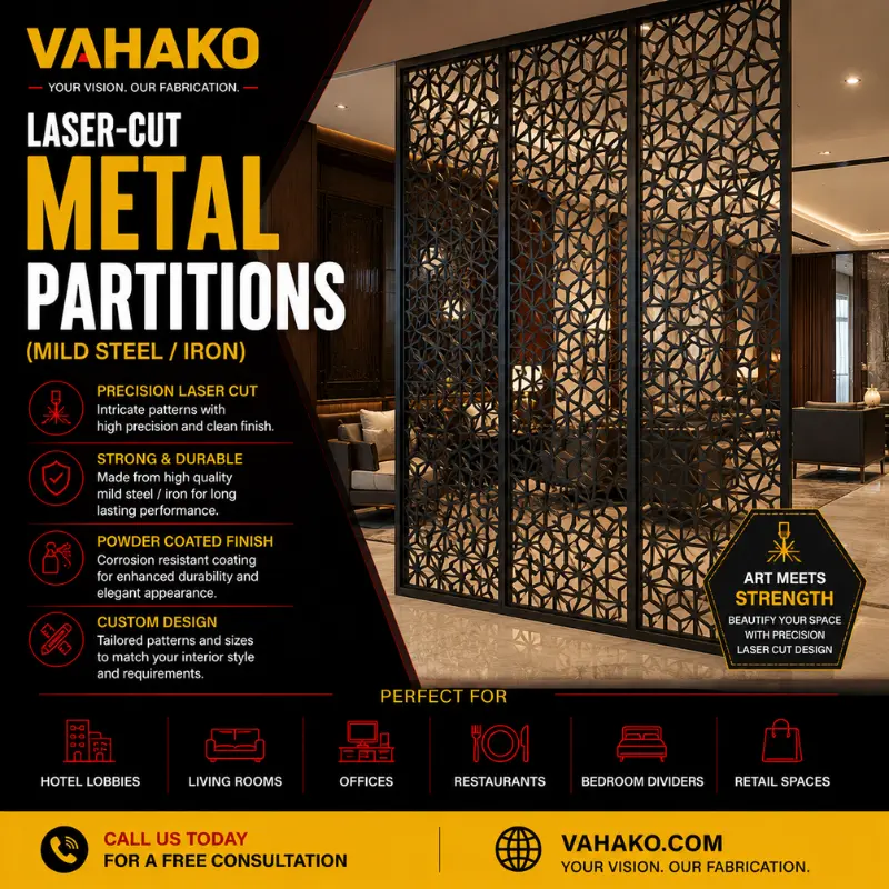 Laser-cut mild steel and iron room and lobby partitions in Sri Lanka